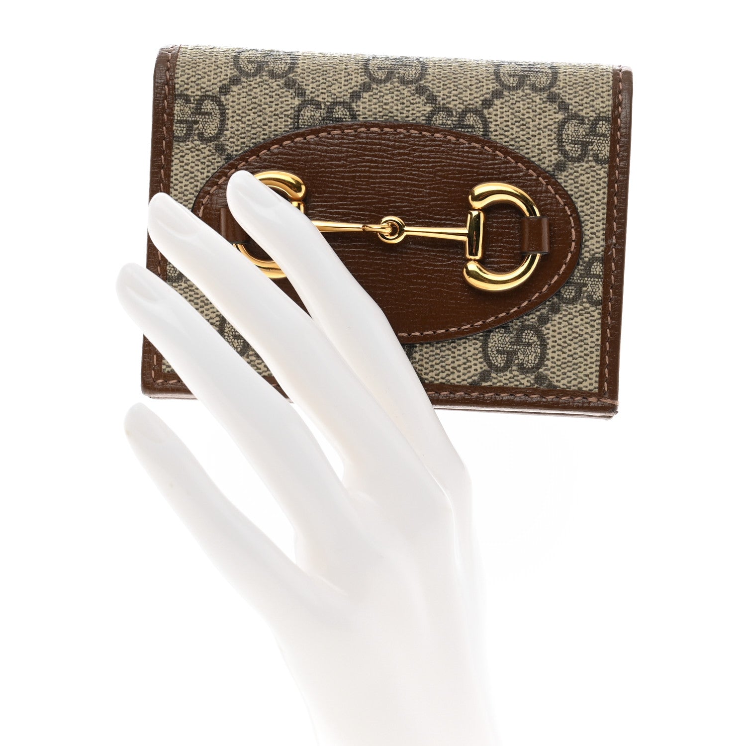Gucci GG Supreme Monogram Horsebit 1955 Card Case Wallet Beige Ebony Brown Sugar 2 of 7