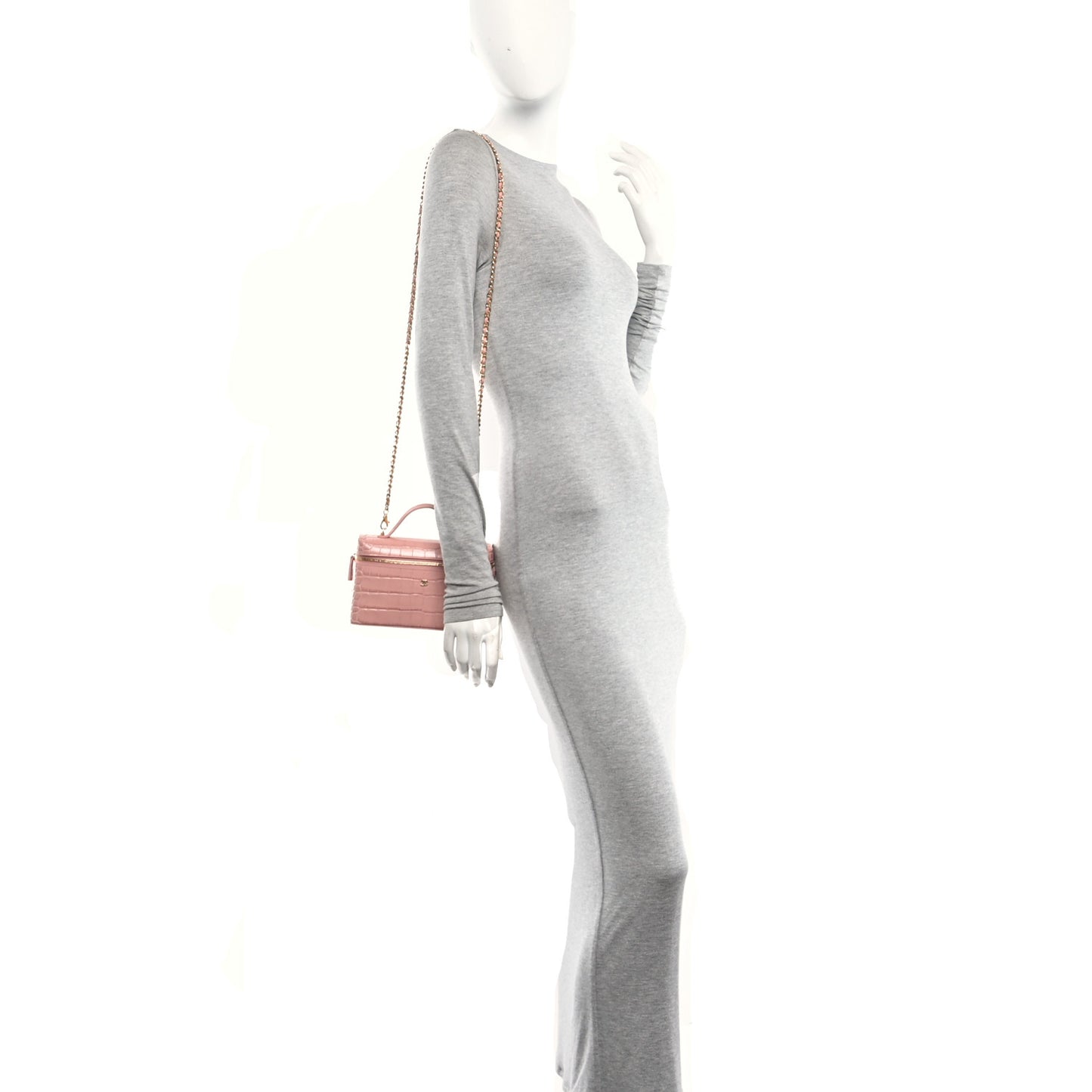 Calfskin Crocodile Embossed Crococo Exoticoco Vanity With Chain Light Pink