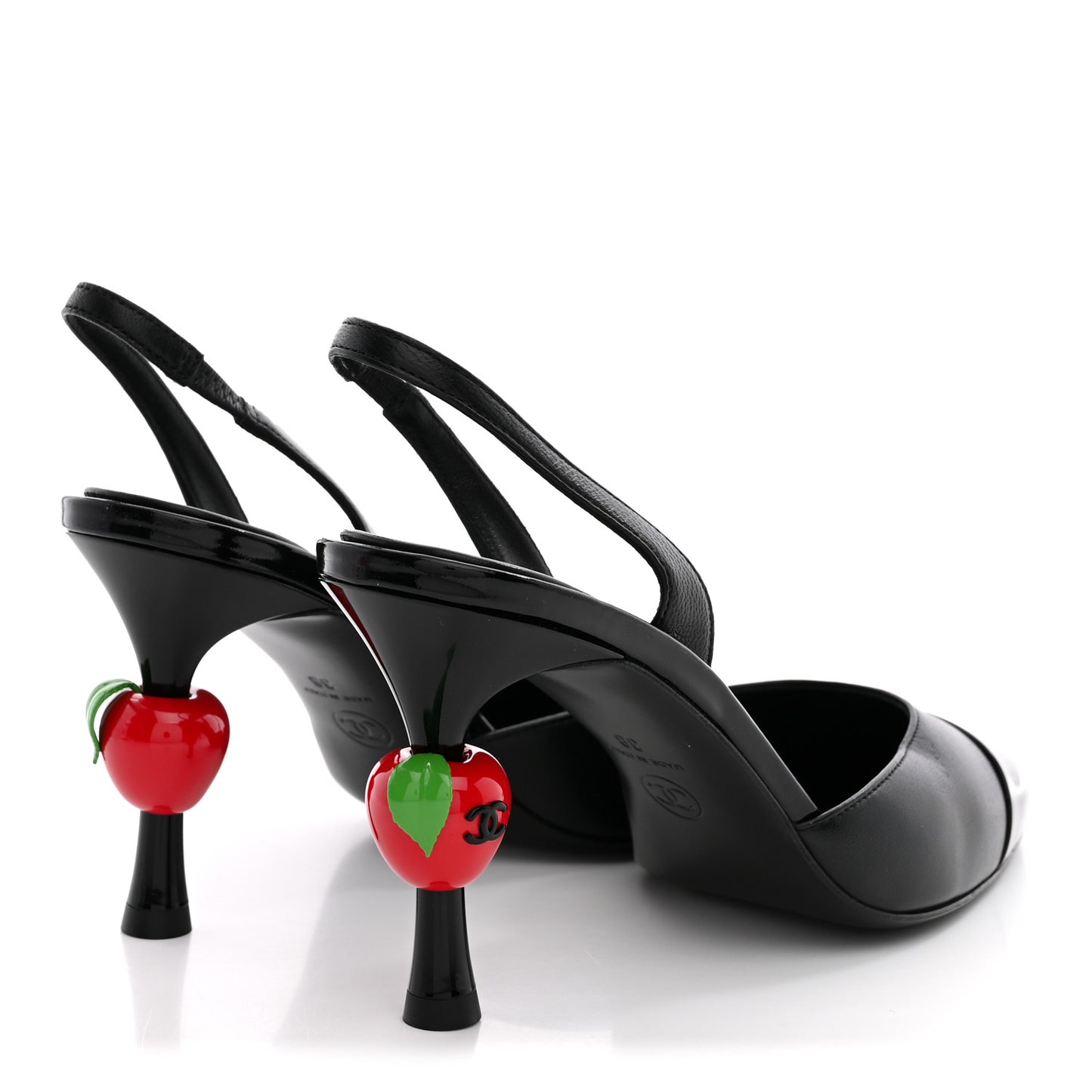 Lambskin Patent Cap Toe CC Apple Slingback Pumps 38 Black