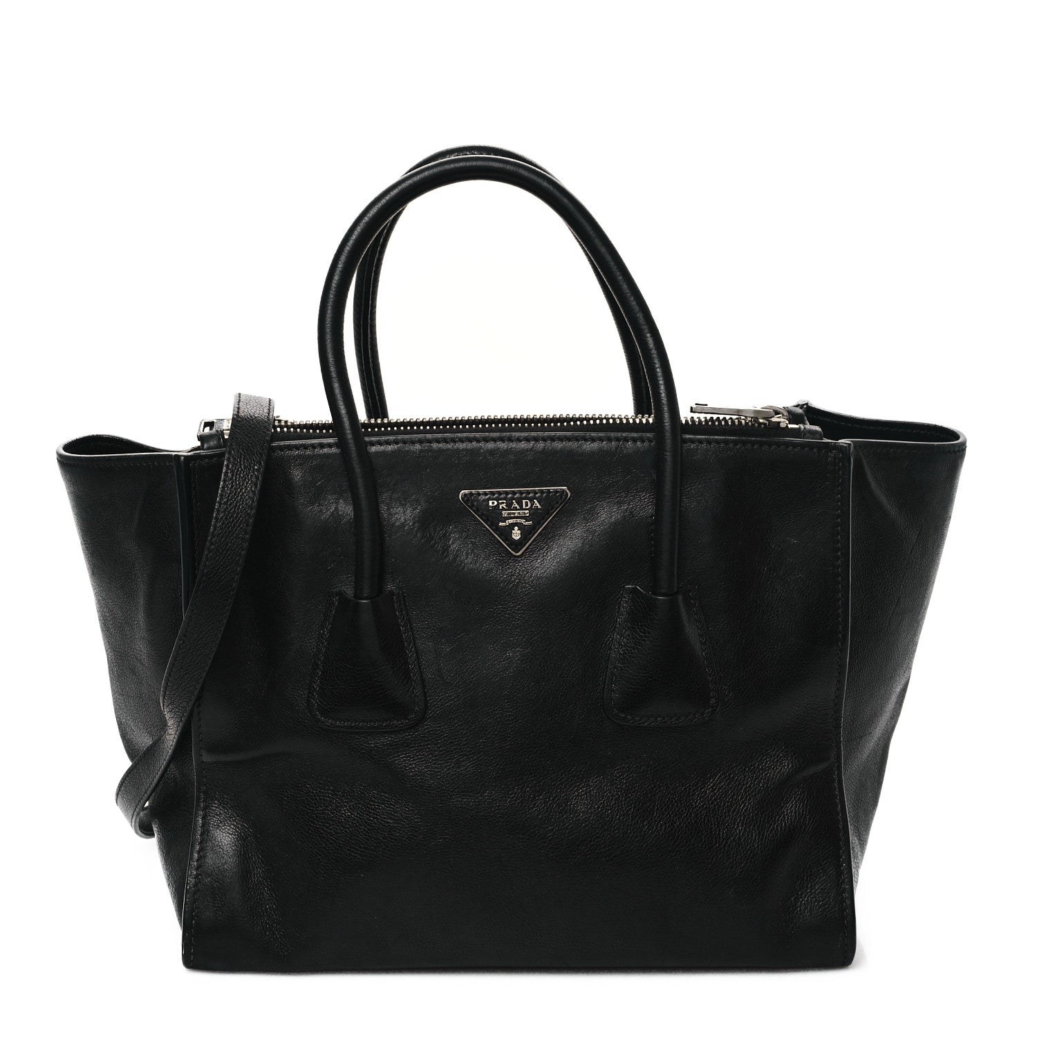 Prada Glace Calf Twin Pocket Tote Black 1 of 12