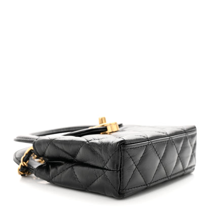 Chanel Shiny Aged Calfskin Quilted Mini Nano Kelly Shopper Black 4 of 11