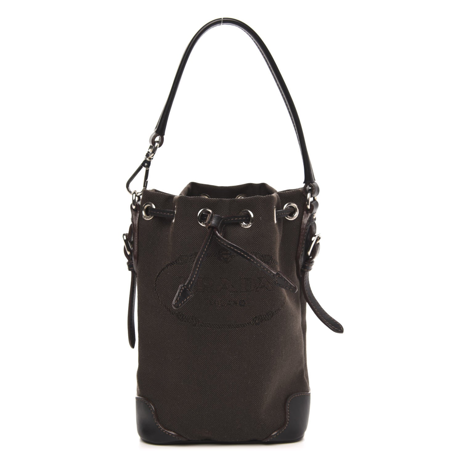 Prada Jacquard Logo Bucket Bag Brown 1 of 9