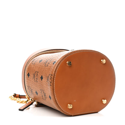 MCM Visetos Small Cylinder Crossbody Bag Cognac 3 of 4