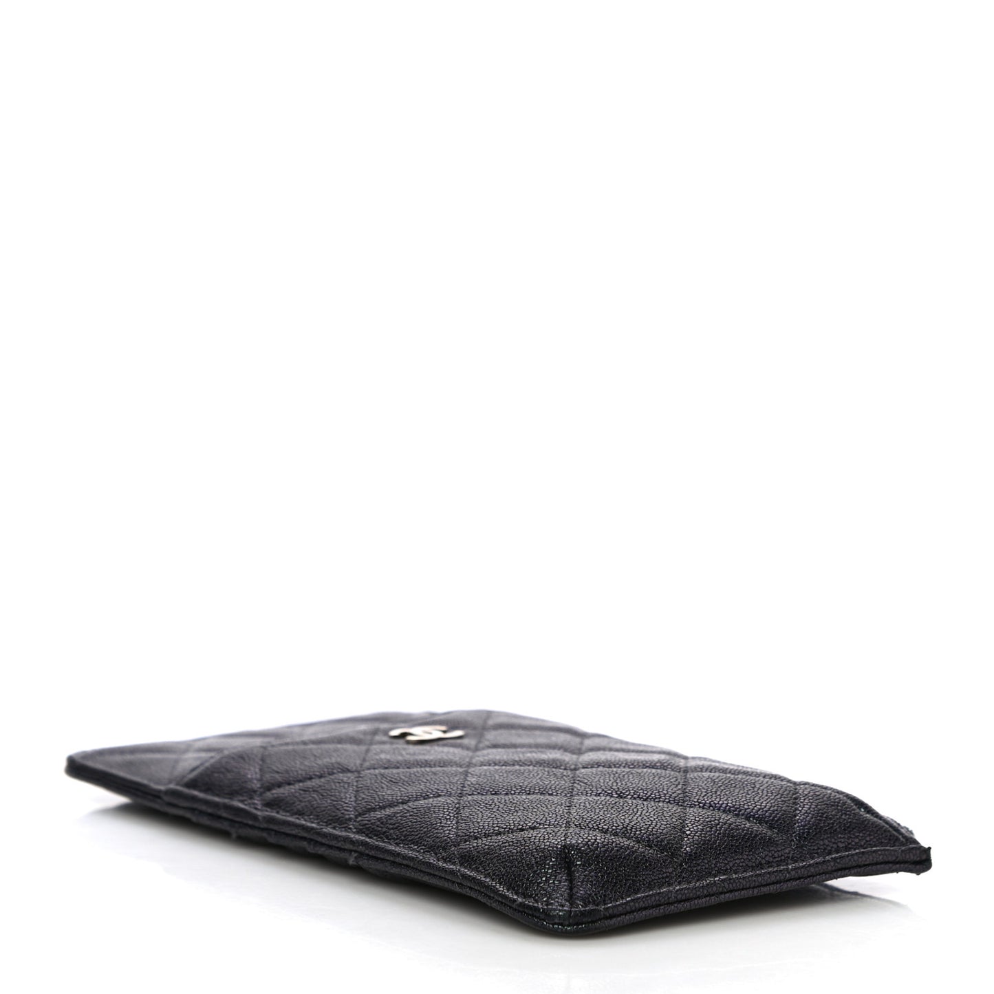 Iridescent Caviar Quilted Classic Flat Wallet Pouch Black