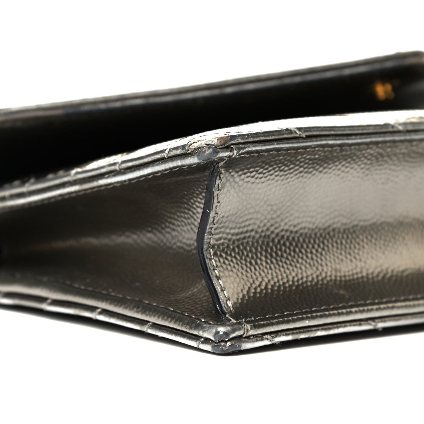 Metallic Grain De Poudre Matelasse Chevron Monogram Envelope Chain Wallet Piombo Black