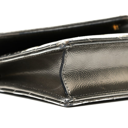 Saint Laurent Metallic Grain De Poudre Matelasse Chevron Monogram Envelope Chain Wallet Piombo Black 6 of 9