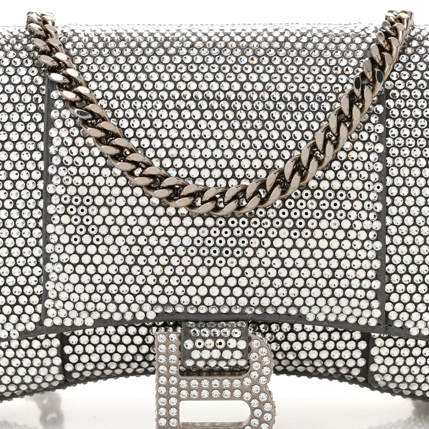 Strass Suede Hourglass Chain Bag Smoke Grey Crystal
