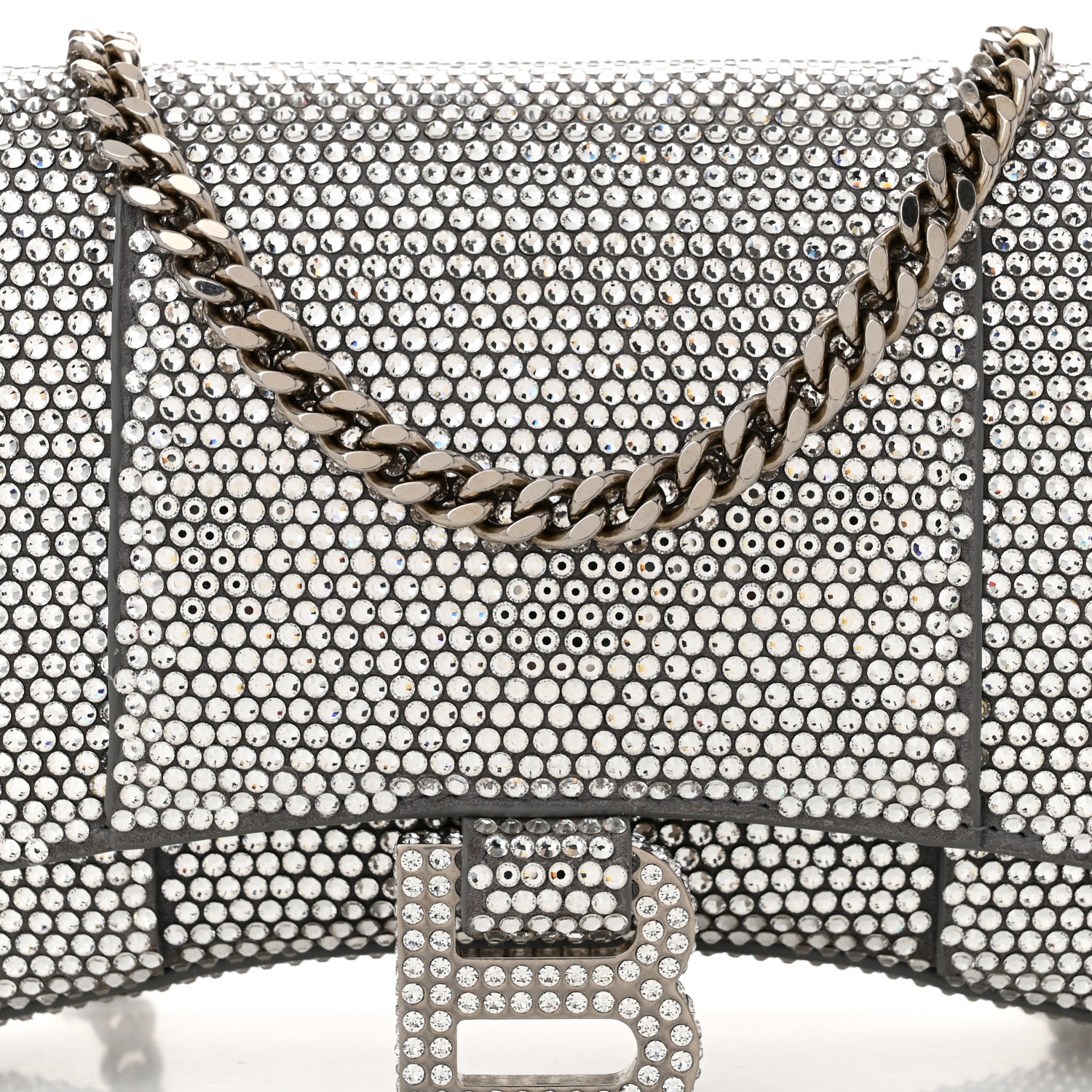 Balenciaga Strass Suede Hourglass Chain Bag Smoke Grey Crystal 7 of 9