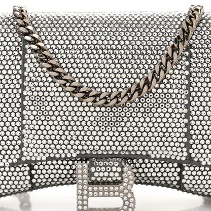Balenciaga Strass Suede Hourglass Chain Bag Smoke Grey Crystal 7 of 9