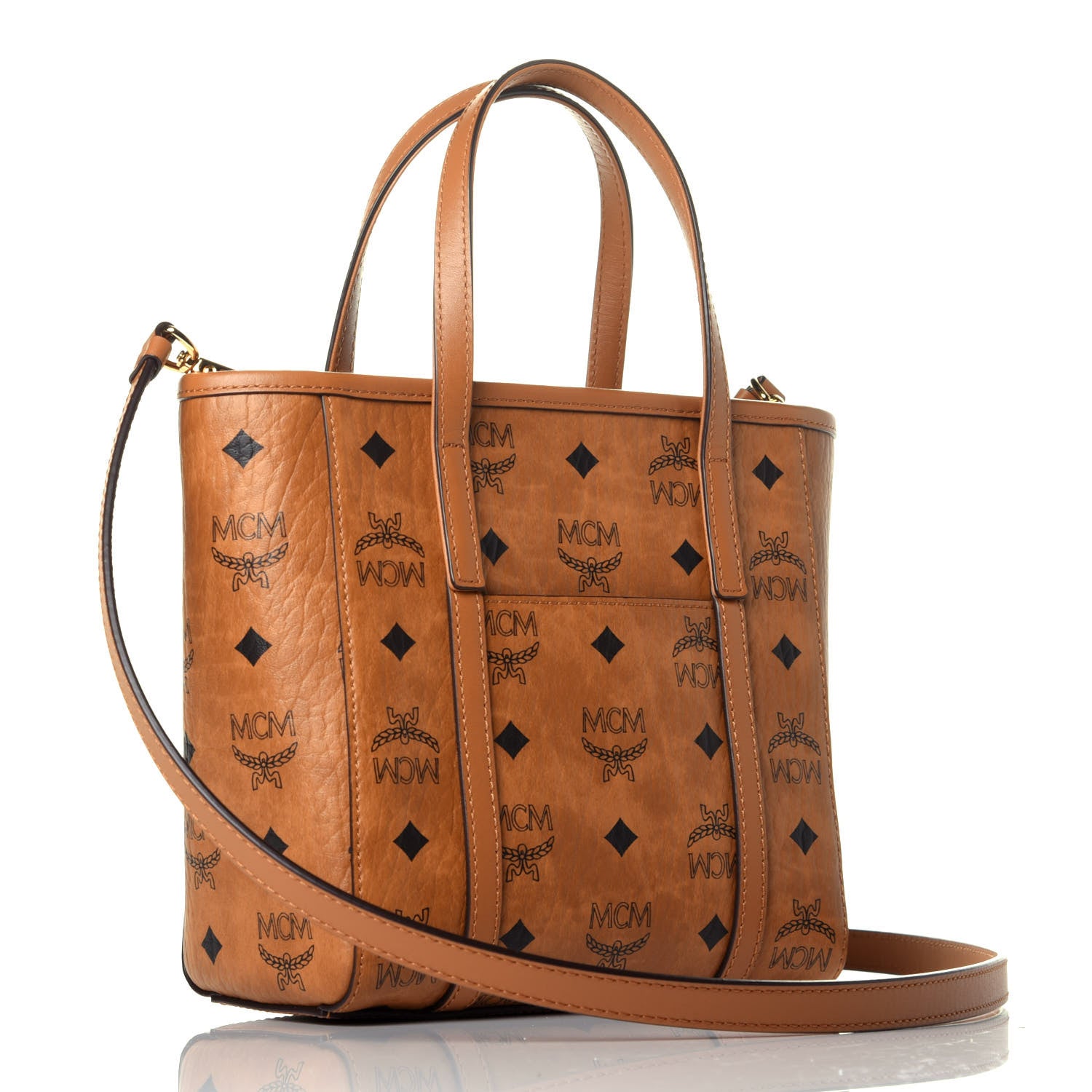 MCM Visetos Mini Toni Shopper Tote Cognac 761437 – FASHIONPHILE