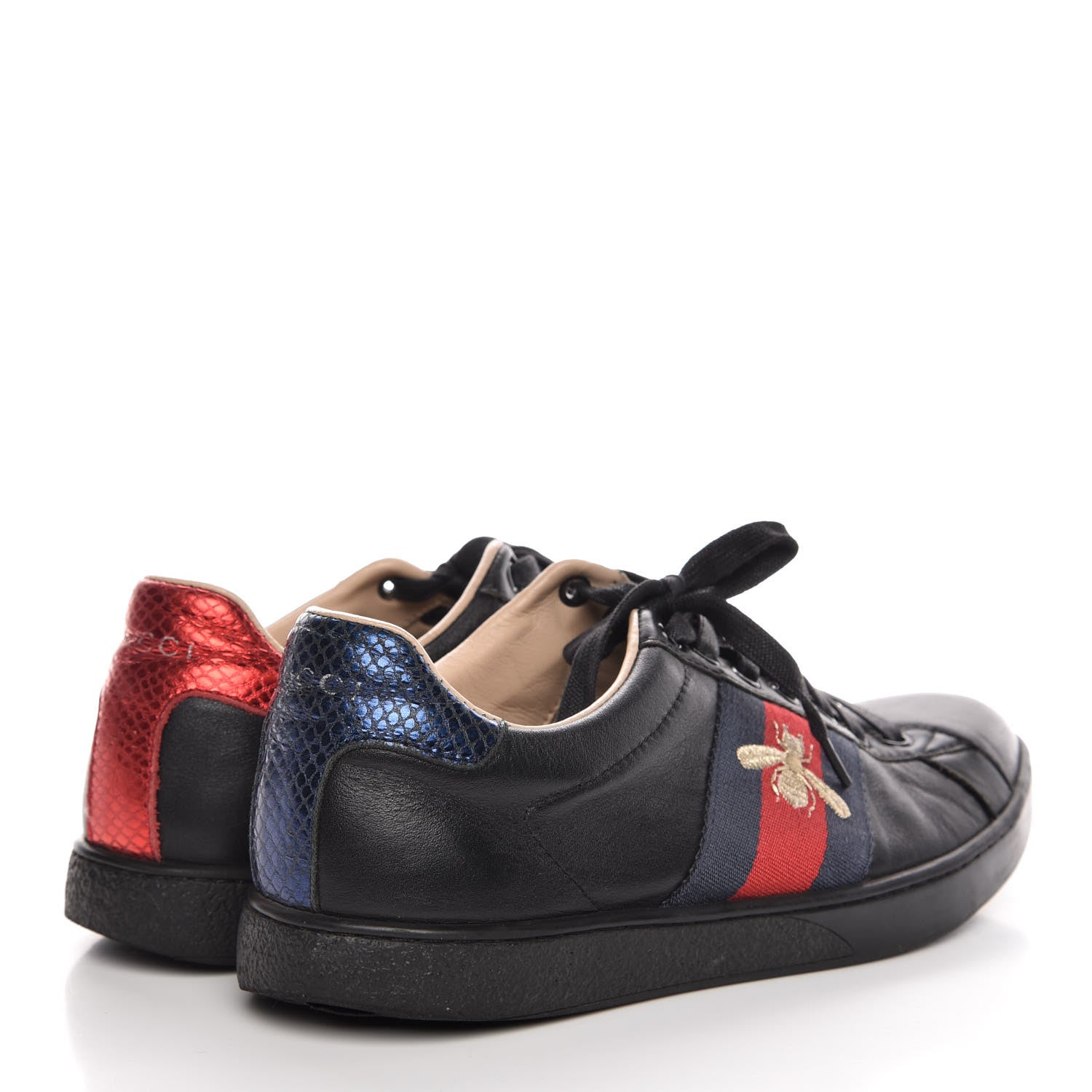 Gucci Calfskin Ayers Web Bee Embroidered Ace Sneakers 38 Black 4 of 19