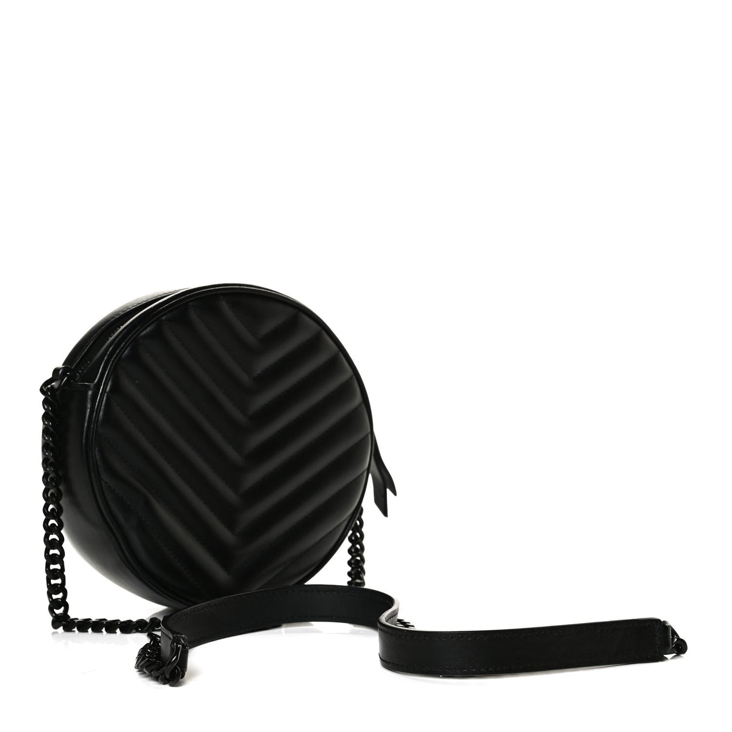 Calfskin Matelasse Chevron Round Vinyle Camera Bag Black