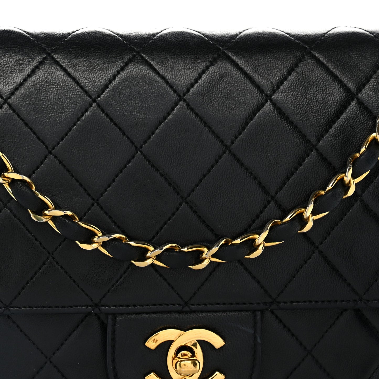 Lambskin Quilted Medium Double Flap Black