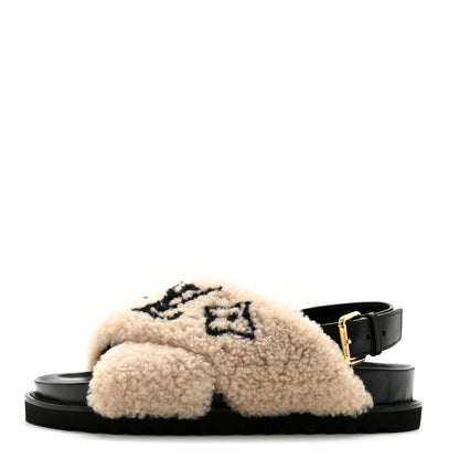 Louis Vuitton Shearling Calfskin Paseo Flat Comfort Sandal 38.5 Beige 1 of 12