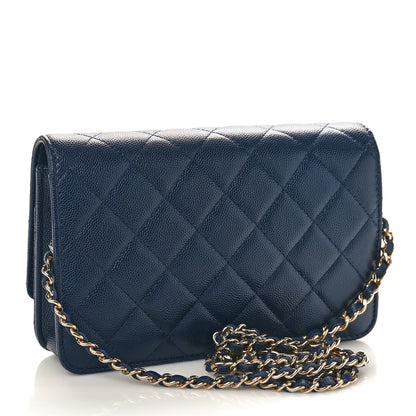 Chanel Caviar Quilted Crystal CC Wallet On Chain WOC Navy 3 of 9