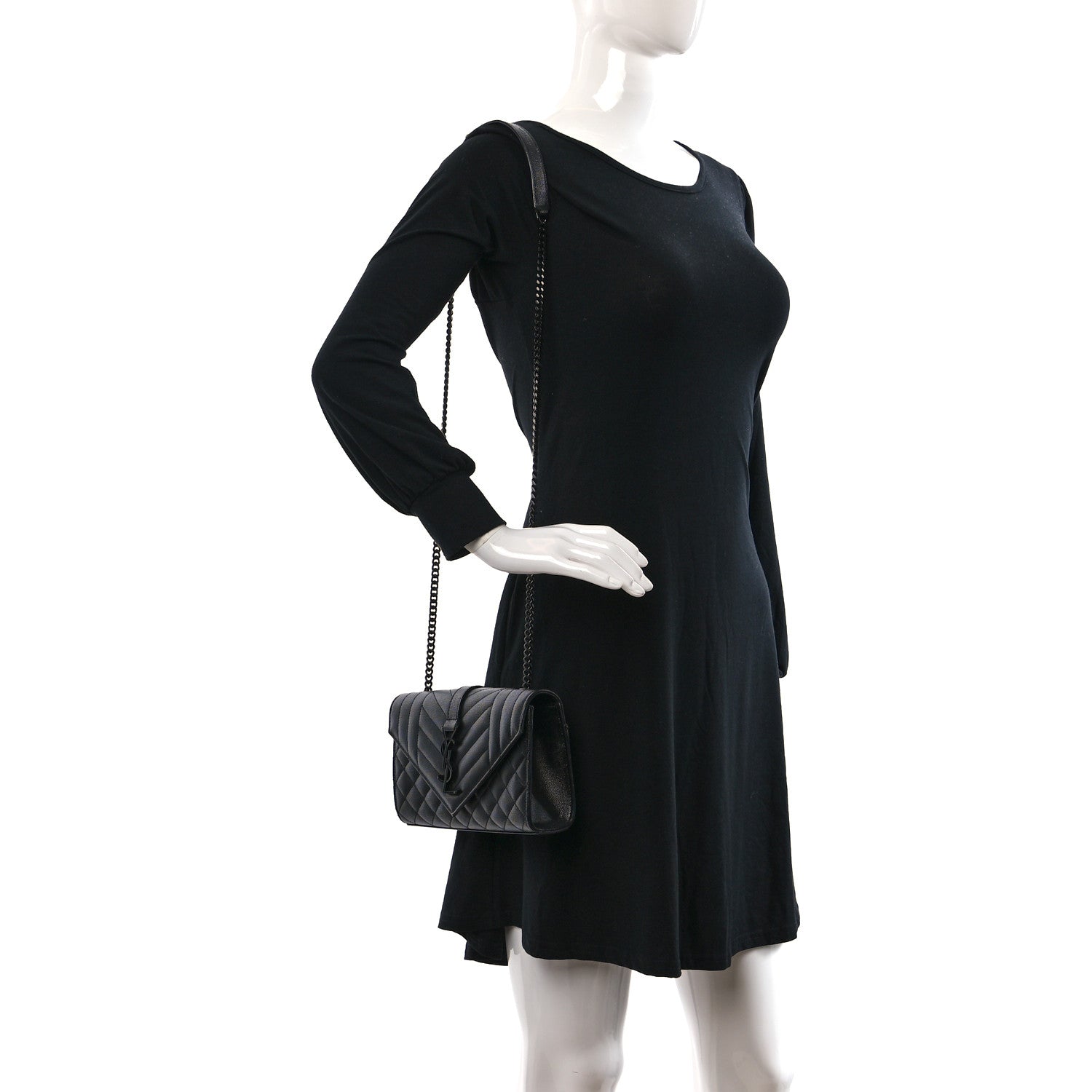 Saint Laurent Grain De Poudre Textured Mixed Matelasse Triquilt Small Monogram Monochrome Satchel Black 2 of 14