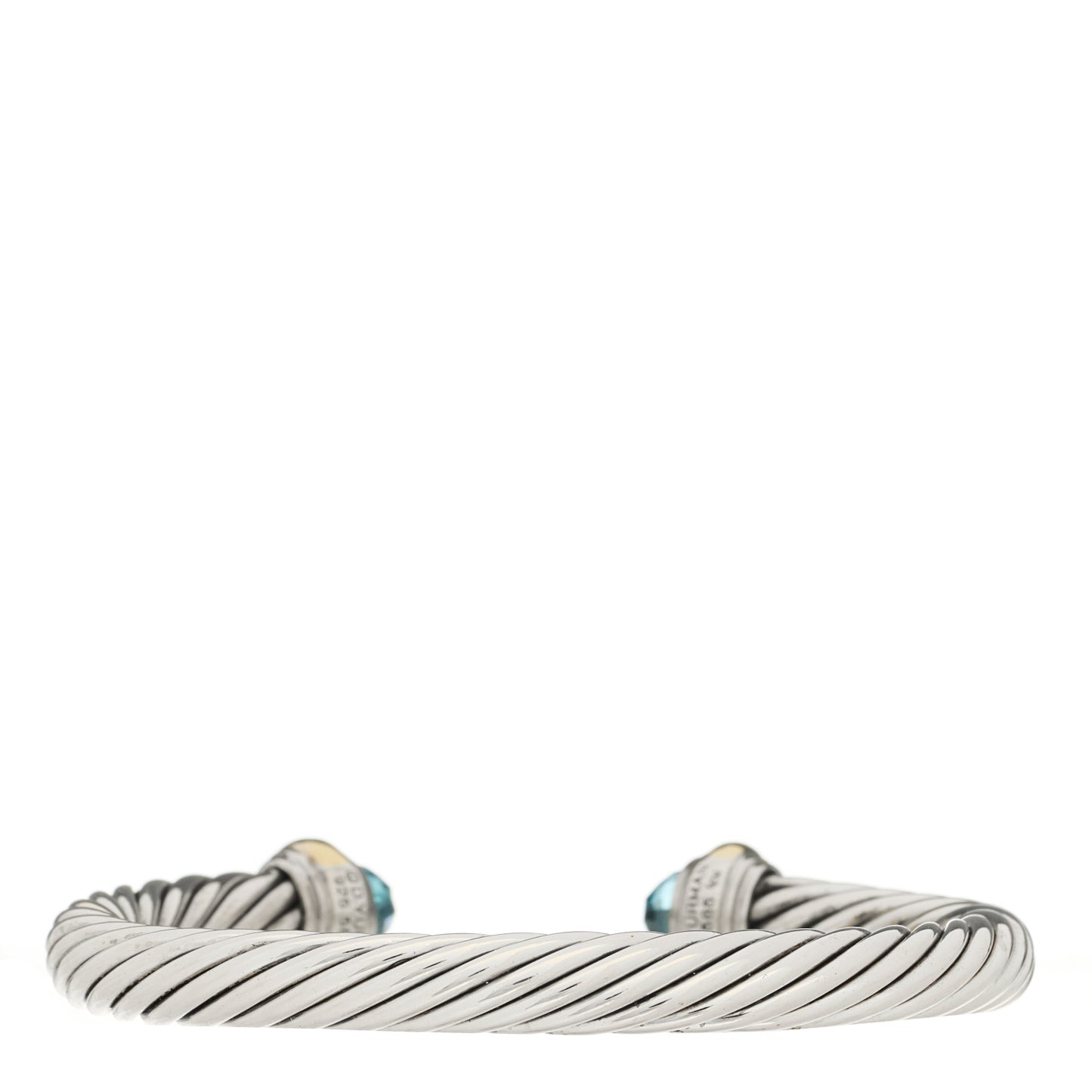 Sterling Silver 14K Yellow Gold Blue Topaz 7mm Cable Classics Bracelet