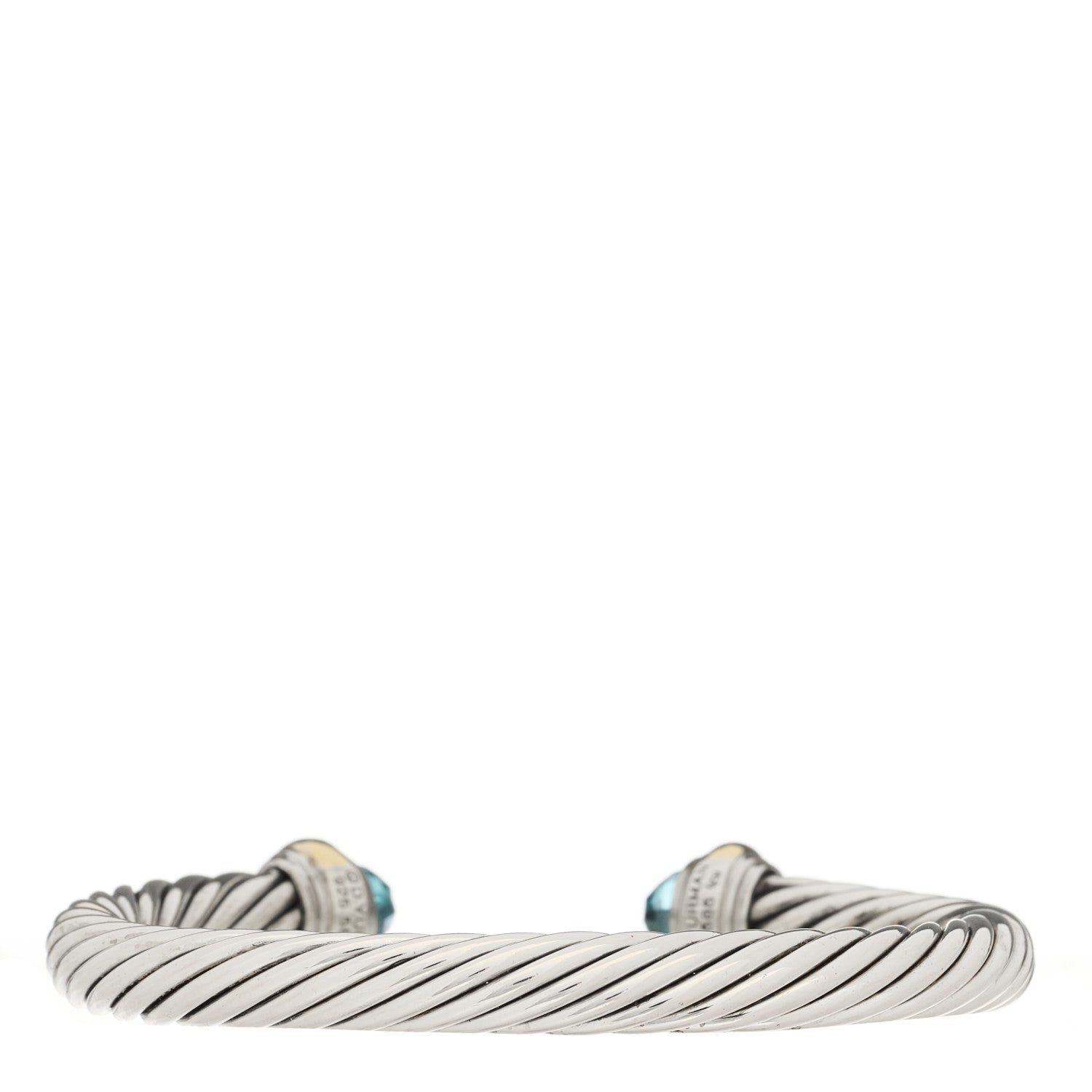 David Yurman Sterling Silver 14K Yellow Gold Blue Topaz 7mm Cable Classics Bracelet 2 of 3