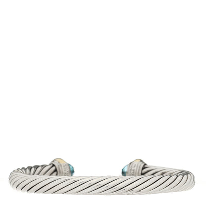David Yurman Sterling Silver 14K Yellow Gold Blue Topaz 7mm Cable Classics Bracelet 2 of 3