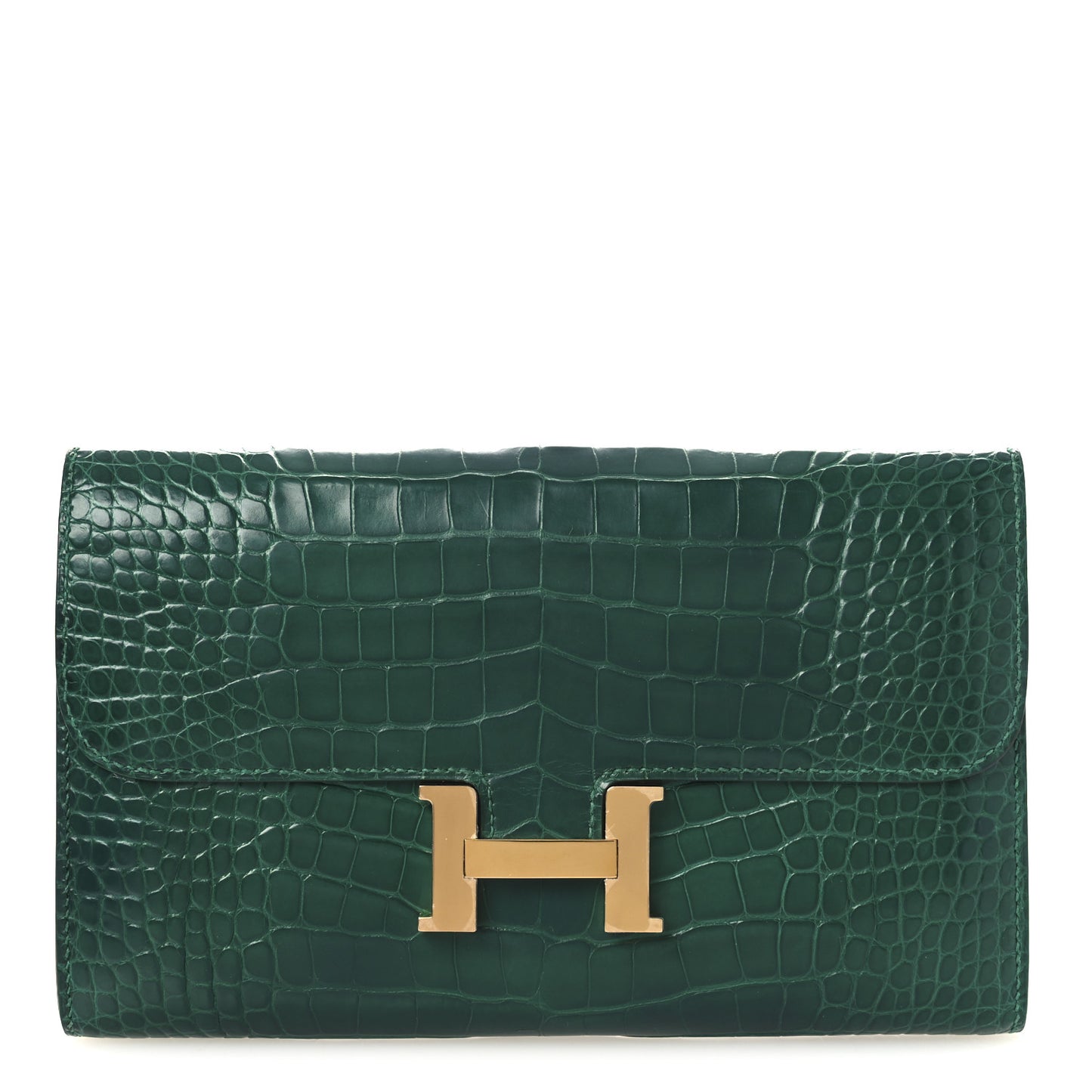 Shiny Alligator Constance Long Wallet Vert Emeraude