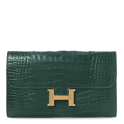 Hermes Shiny Alligator Constance Long Wallet Vert Emeraude 1 of 10