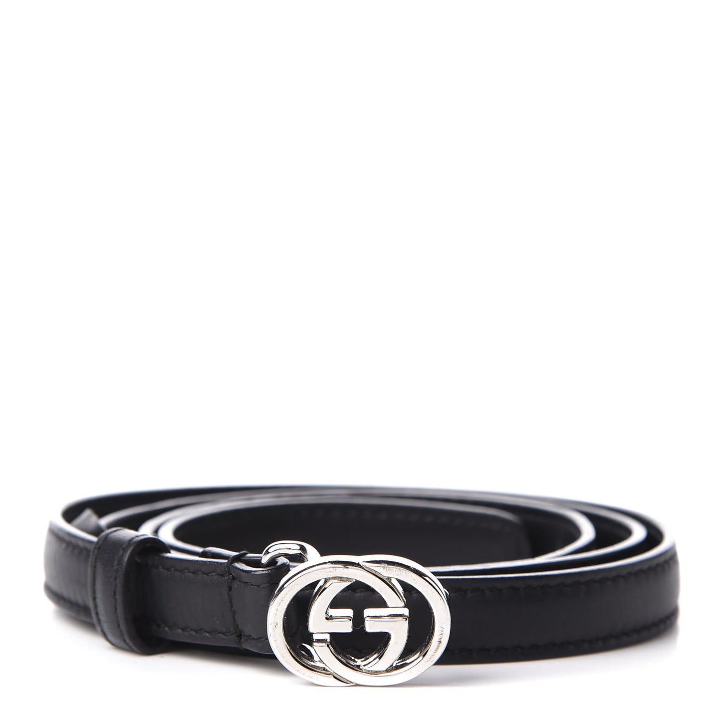 Moon Calfskin Nickel Interlocking G 20mm Belt 90 36 Black