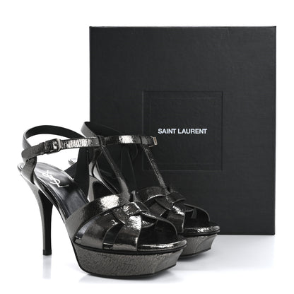 Saint Laurent Metallic Crackled Calfskin Tribute 75 Platform Sandals 38 Gunmetal 10 of 10