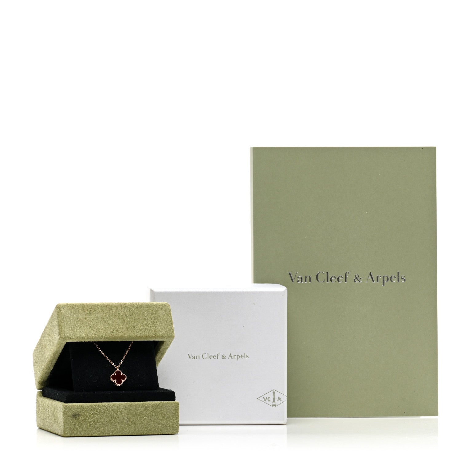 Van Cleef & Arpels 18K Rose Gold Carnelian Sweet Alhambra Pendant Necklace 5 of 5