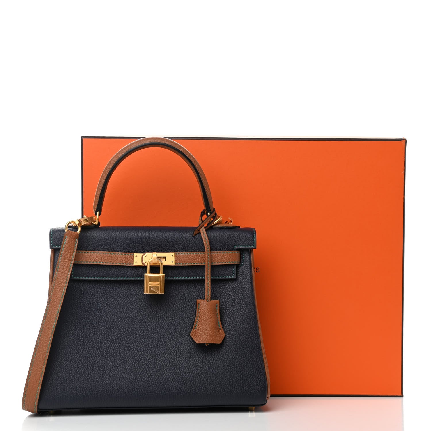 Hermes Togo Horseshoe Kelly Retourne 25 Blue Nuit Gold 9 of 11