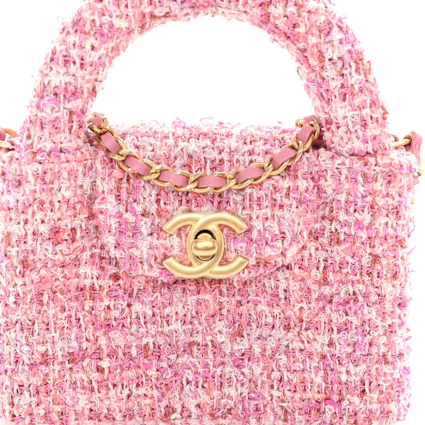 Tweed Quilted Mini Nano Kelly Shopper Pink