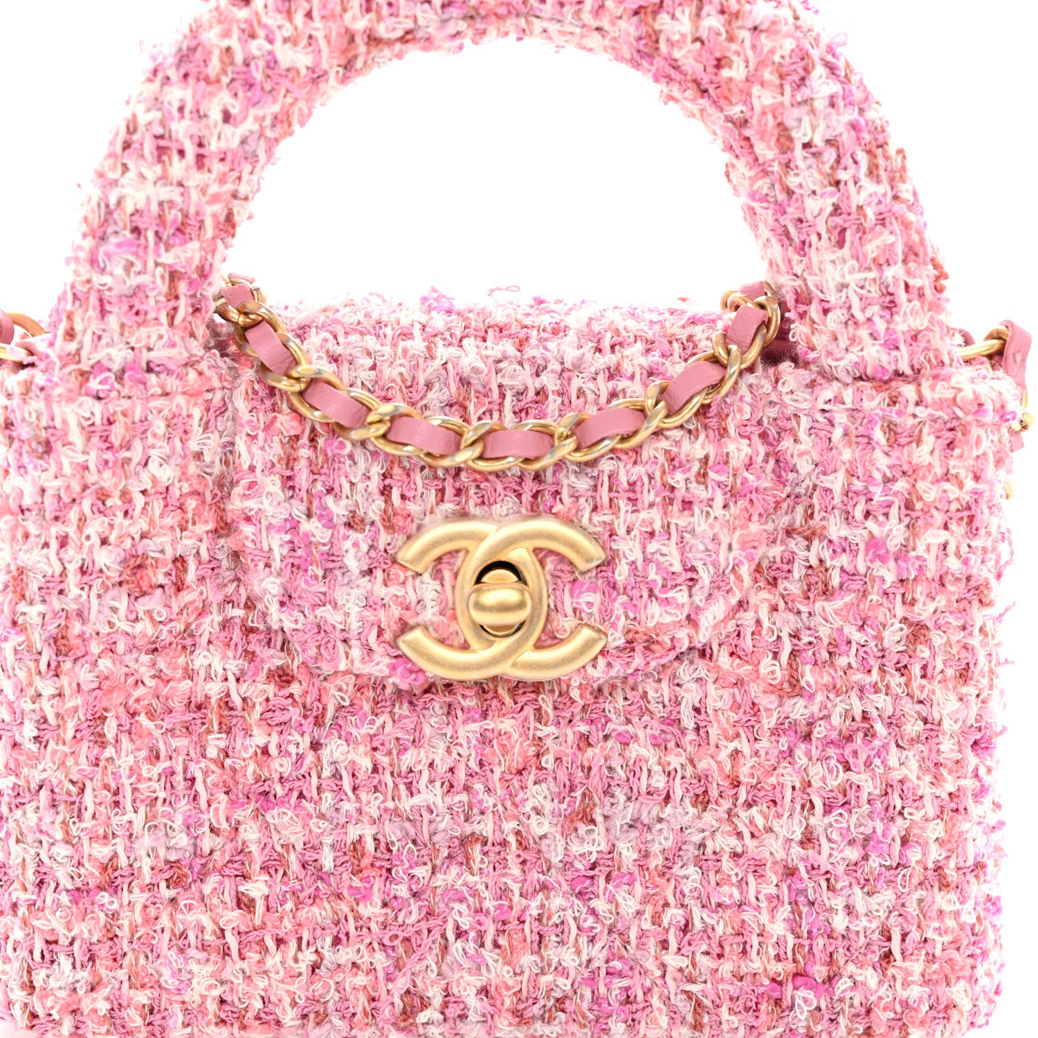 Chanel Tweed Quilted Mini Nano Kelly Shopper Pink 8 of 10