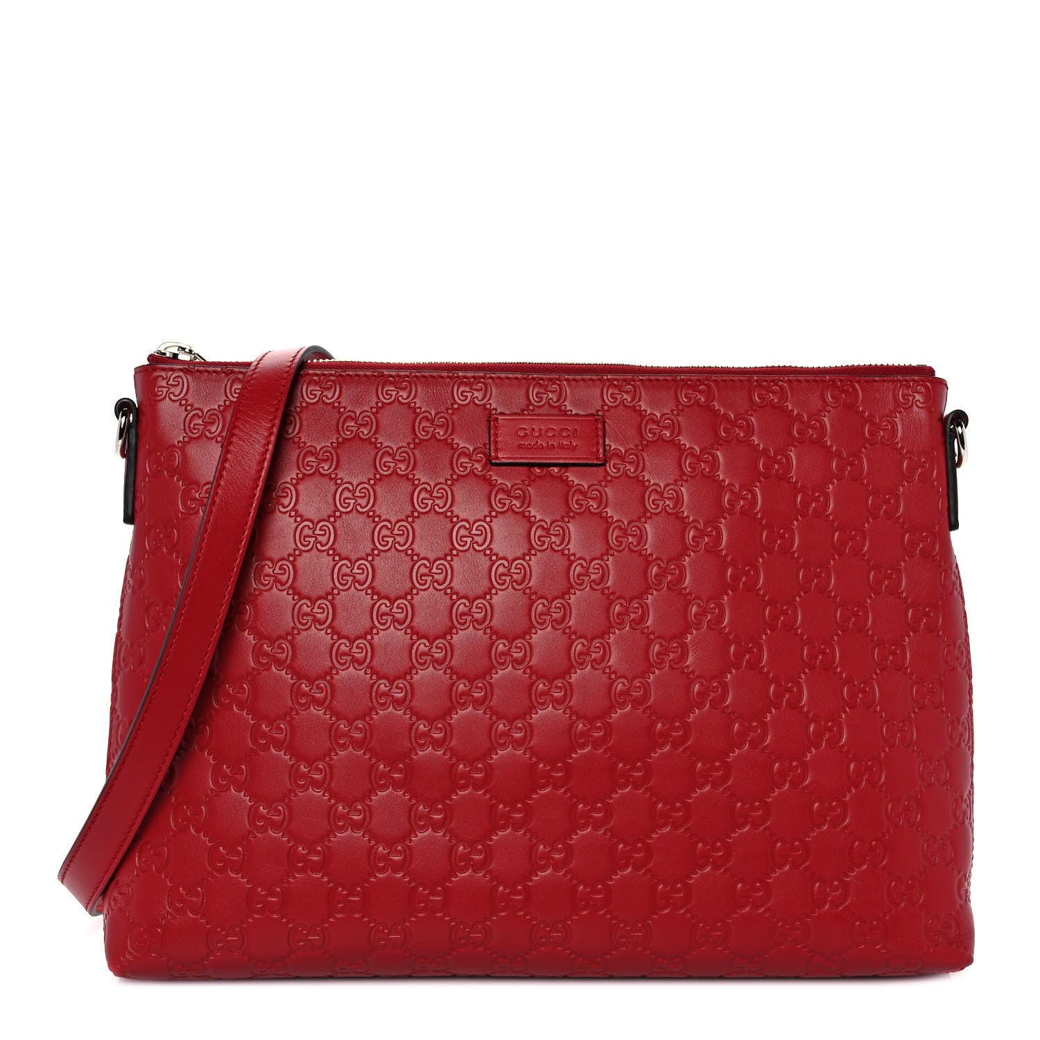 Gucci Guccissima Medium Flat Messenger Bag Red 1 of 9