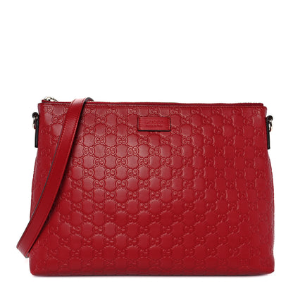 Gucci Guccissima Medium Flat Messenger Bag Red 1 of 9