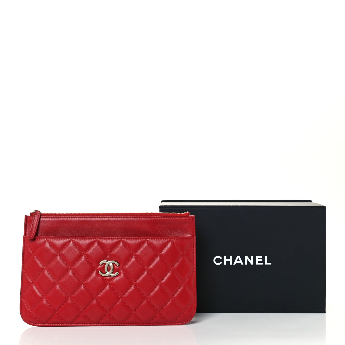 Lambskin Quilted Clutch With Chain Red