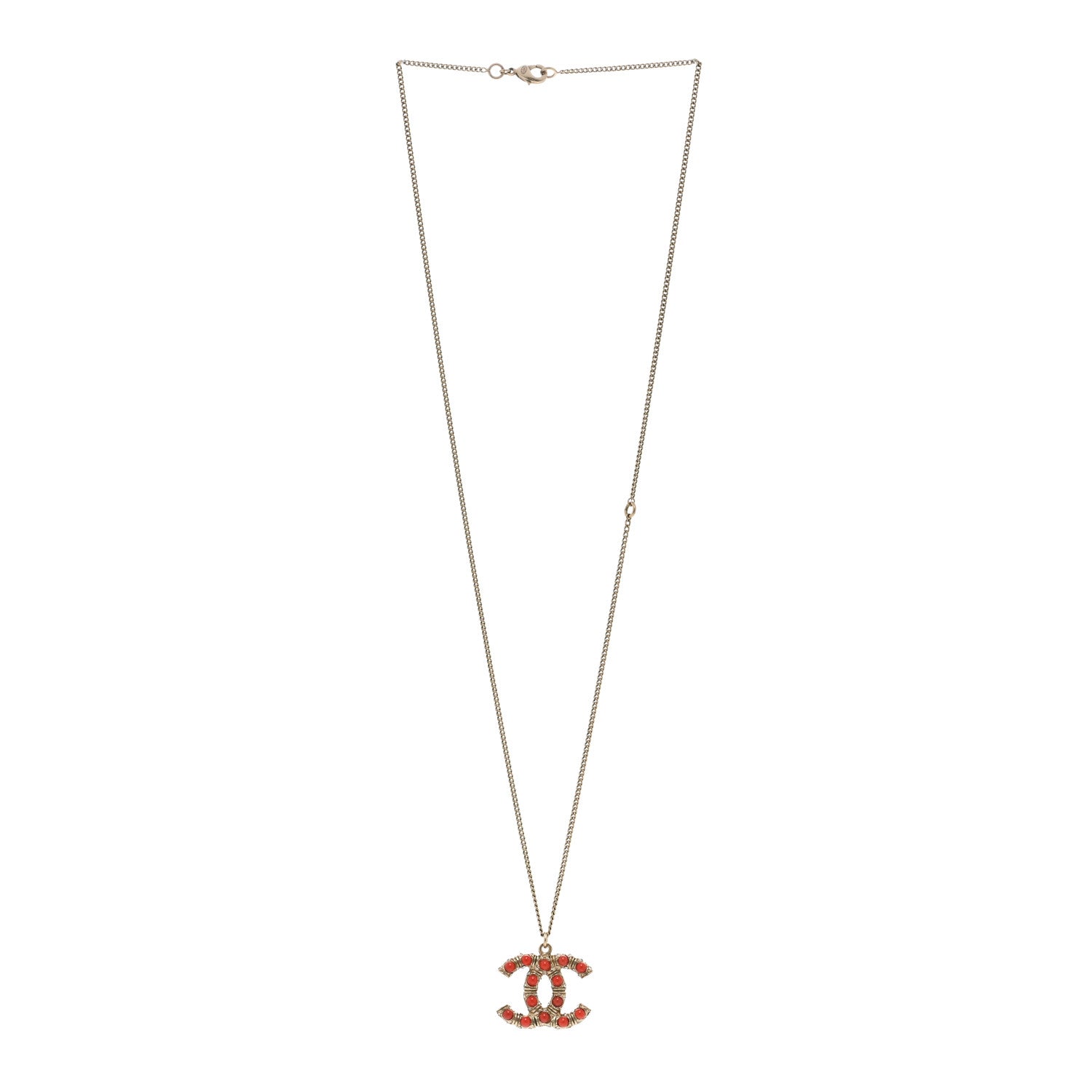 Chanel Resin Crystal CC Necklace Red Gold 3 of 5