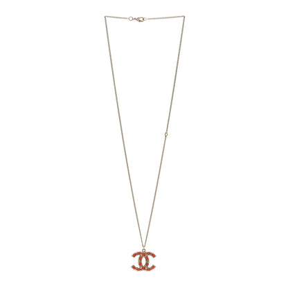 Chanel Resin Crystal CC Necklace Red Gold 3 of 5