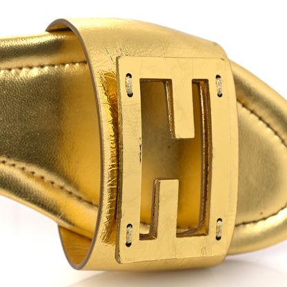 Fendi Nappa Laminata Cuoio Baguette Flat Slide Sandals 38 Gold 9 of 11