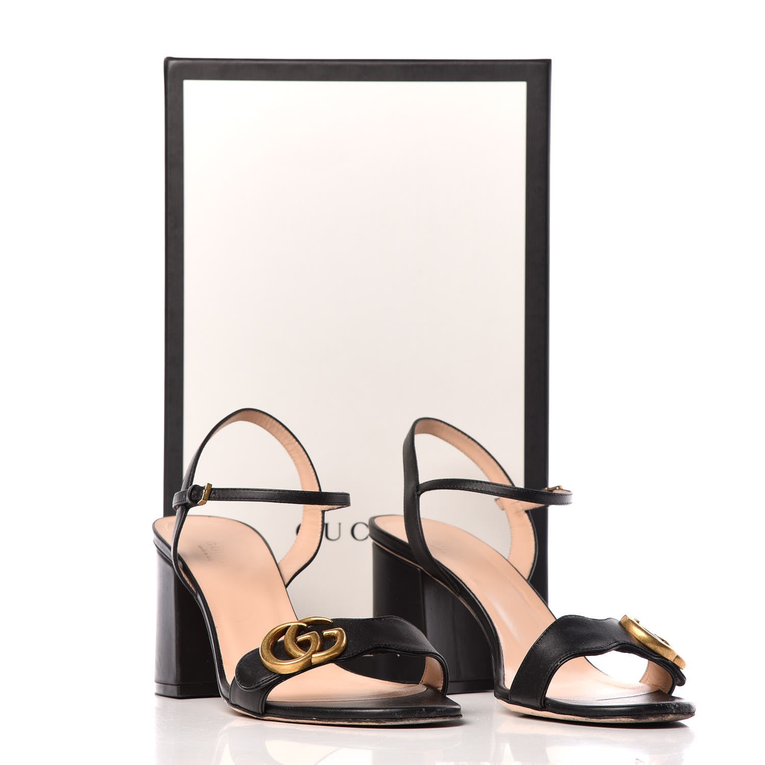 Gucci Lifford Calfskin GG Marmont Ankle Wrap 75mm Sandals 38.5 Black 11 of 11