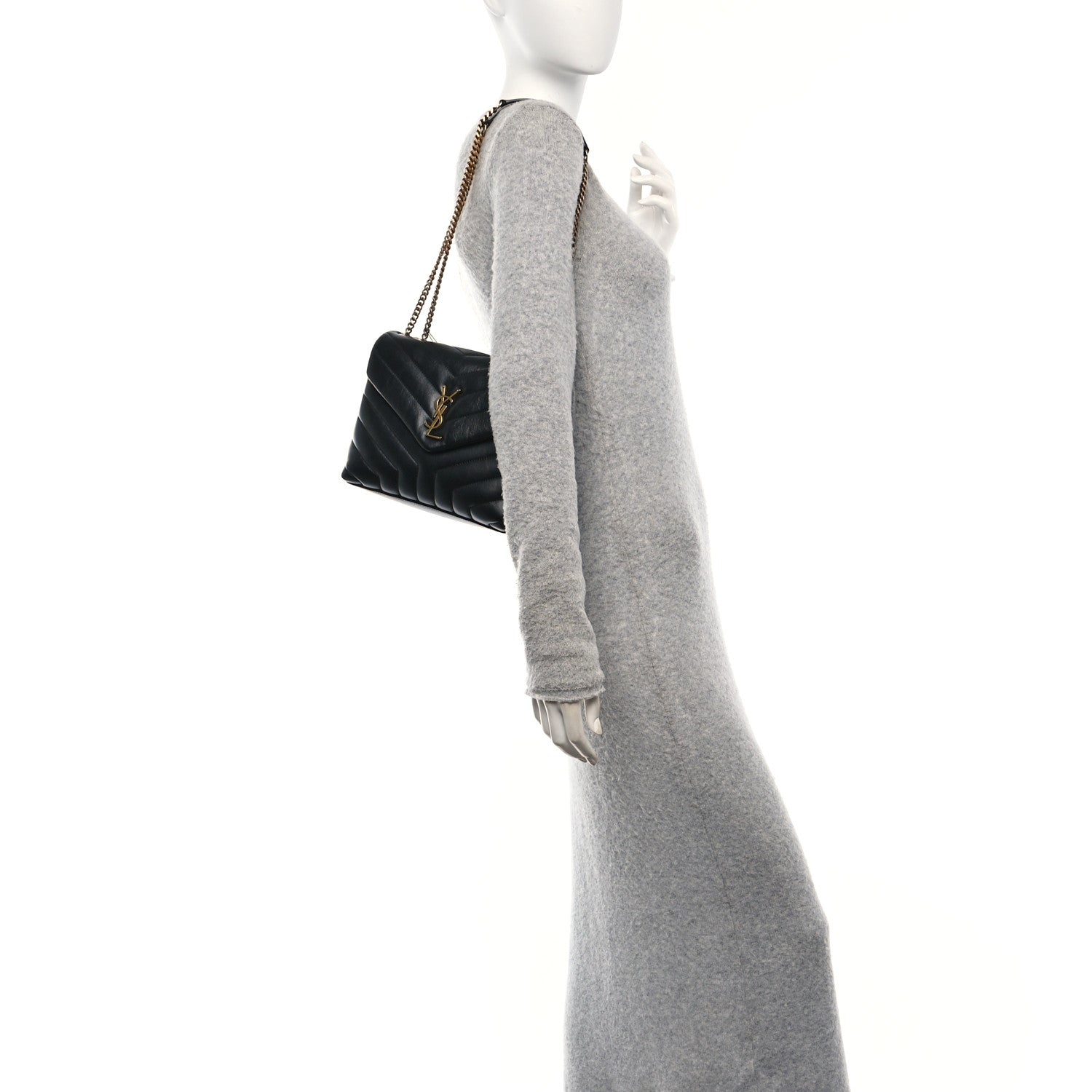 Saint Laurent Calfskin Y Quilted Monogram Small Loulou Chain Satchel Black 2 of 10