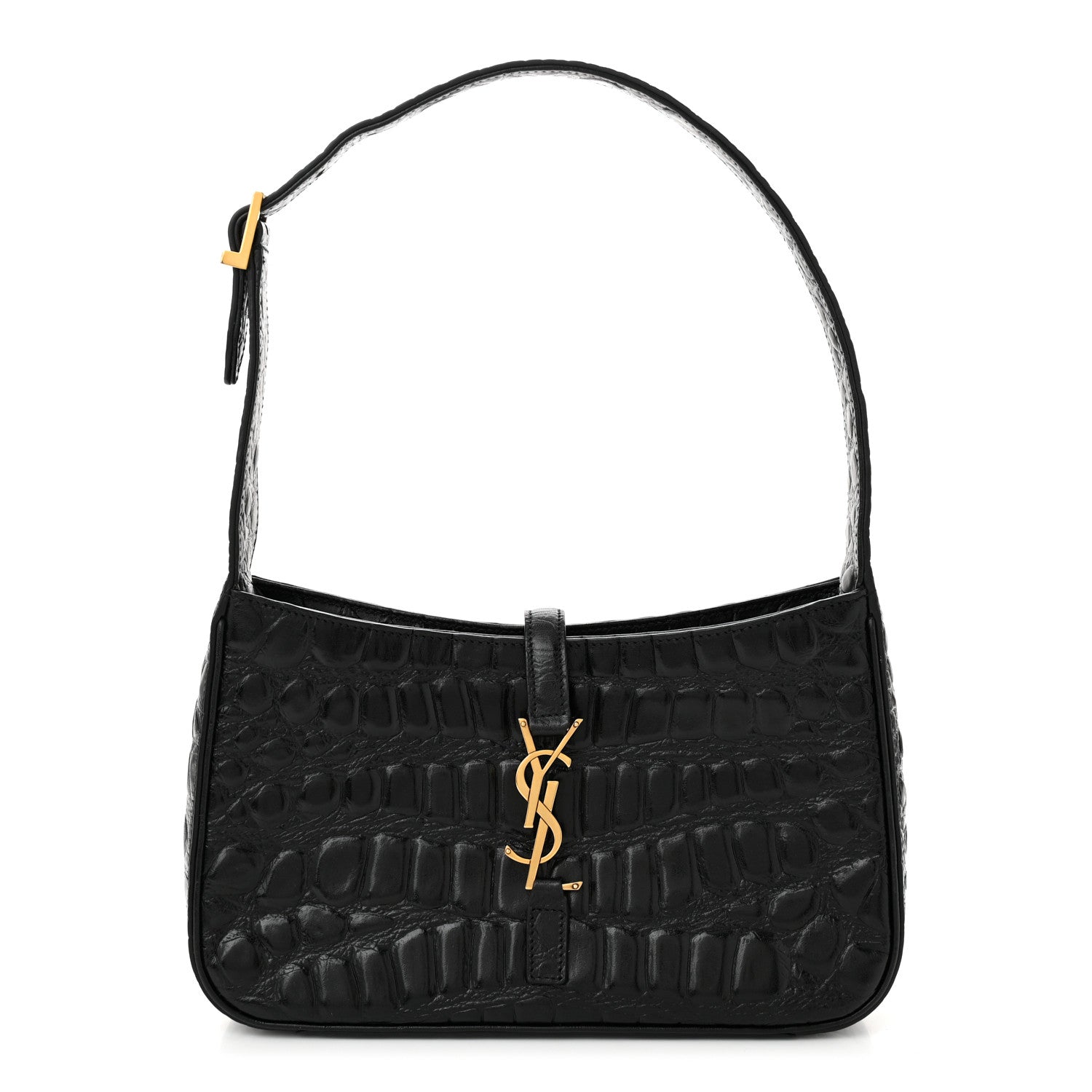 Saint Laurent Calfskin Crocodile Embossed LE 5 A 7 Hobo Black 1 of 10