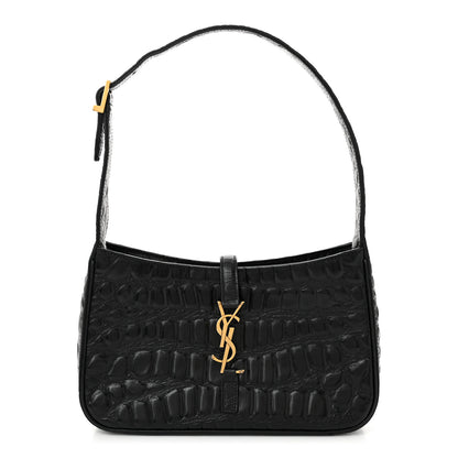 Saint Laurent Calfskin Crocodile Embossed LE 5 A 7 Hobo Black 1 of 10