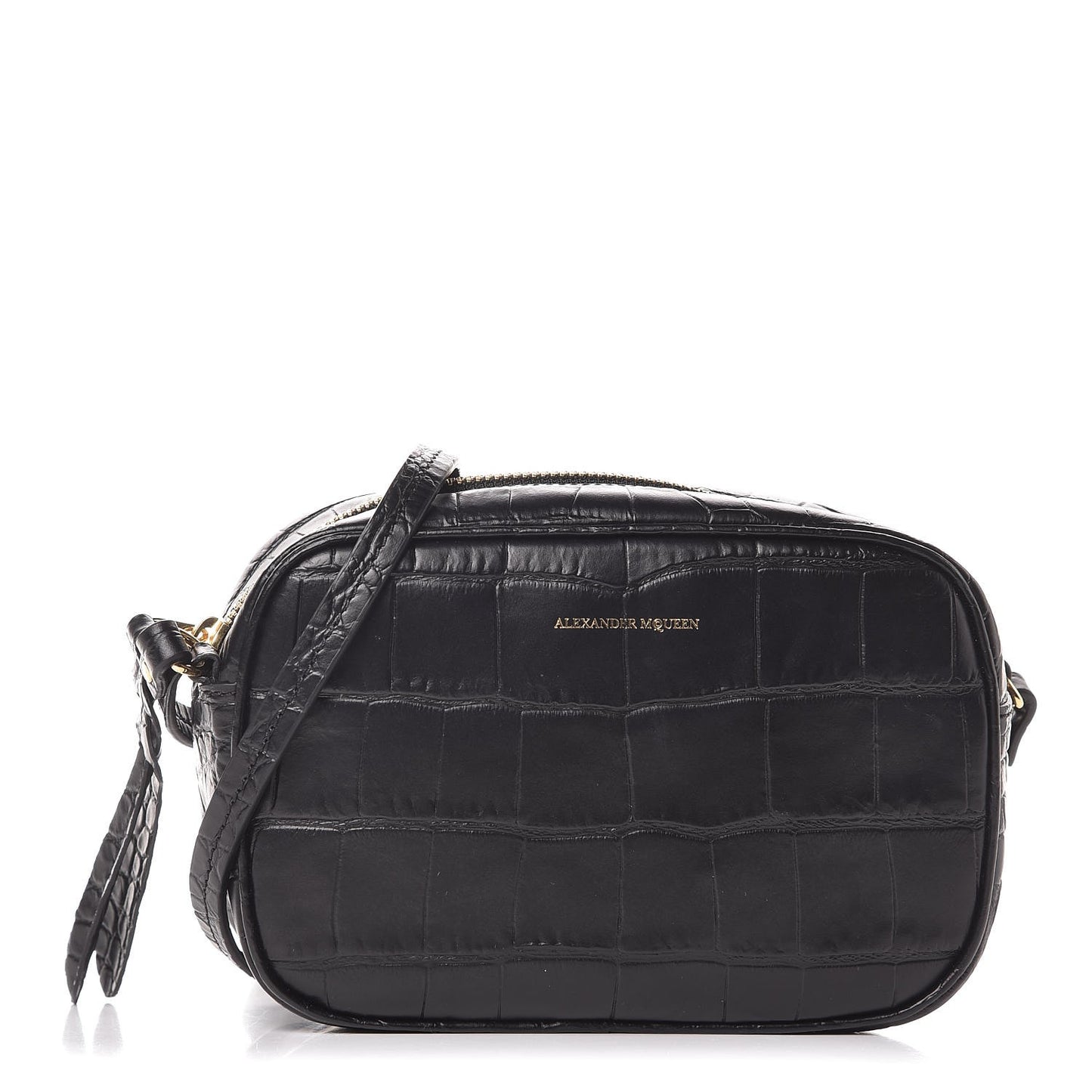 Calfskin Crocodile Embossed Camera Shoulder Bag Black