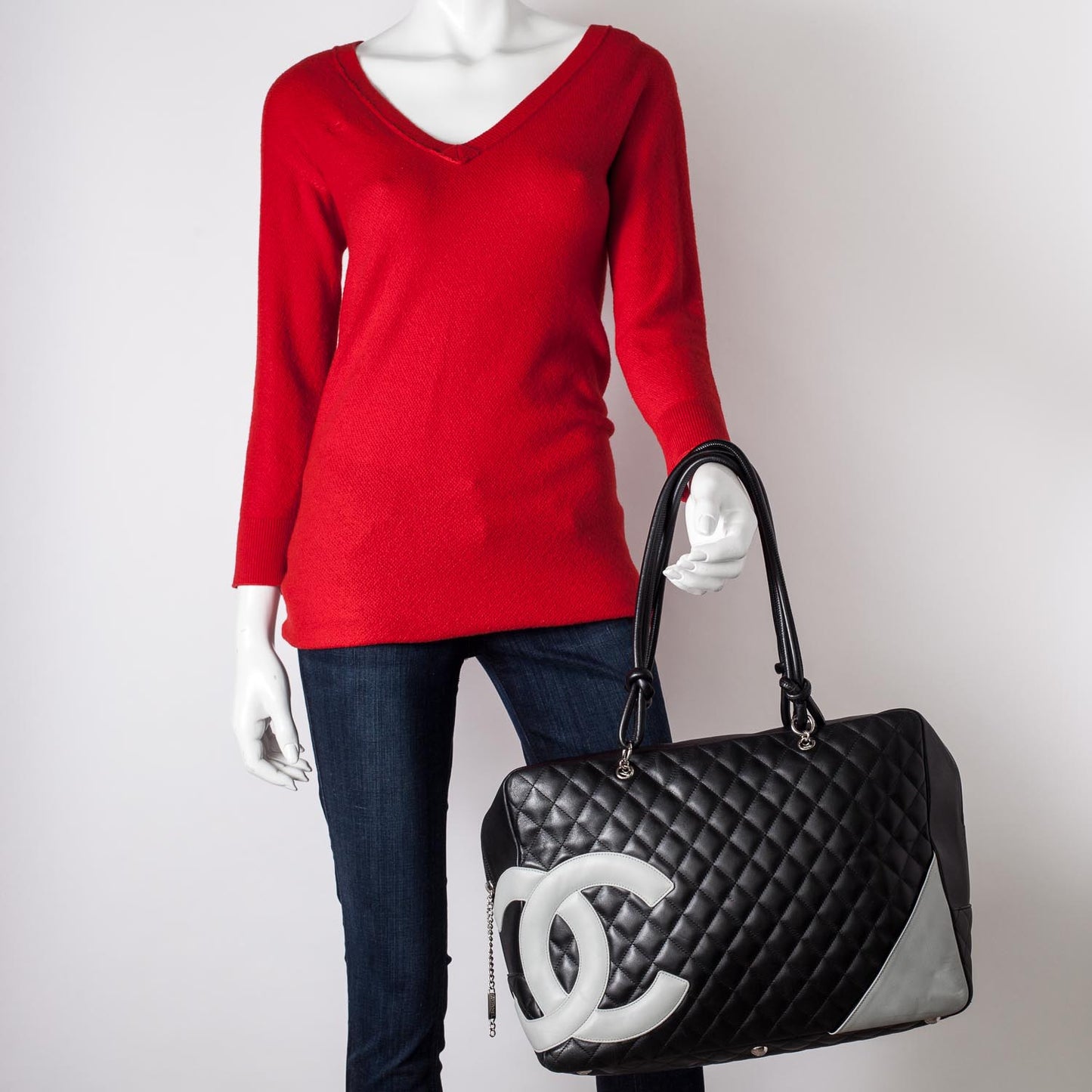Calfskin Quilted Large Cambon Bag Black