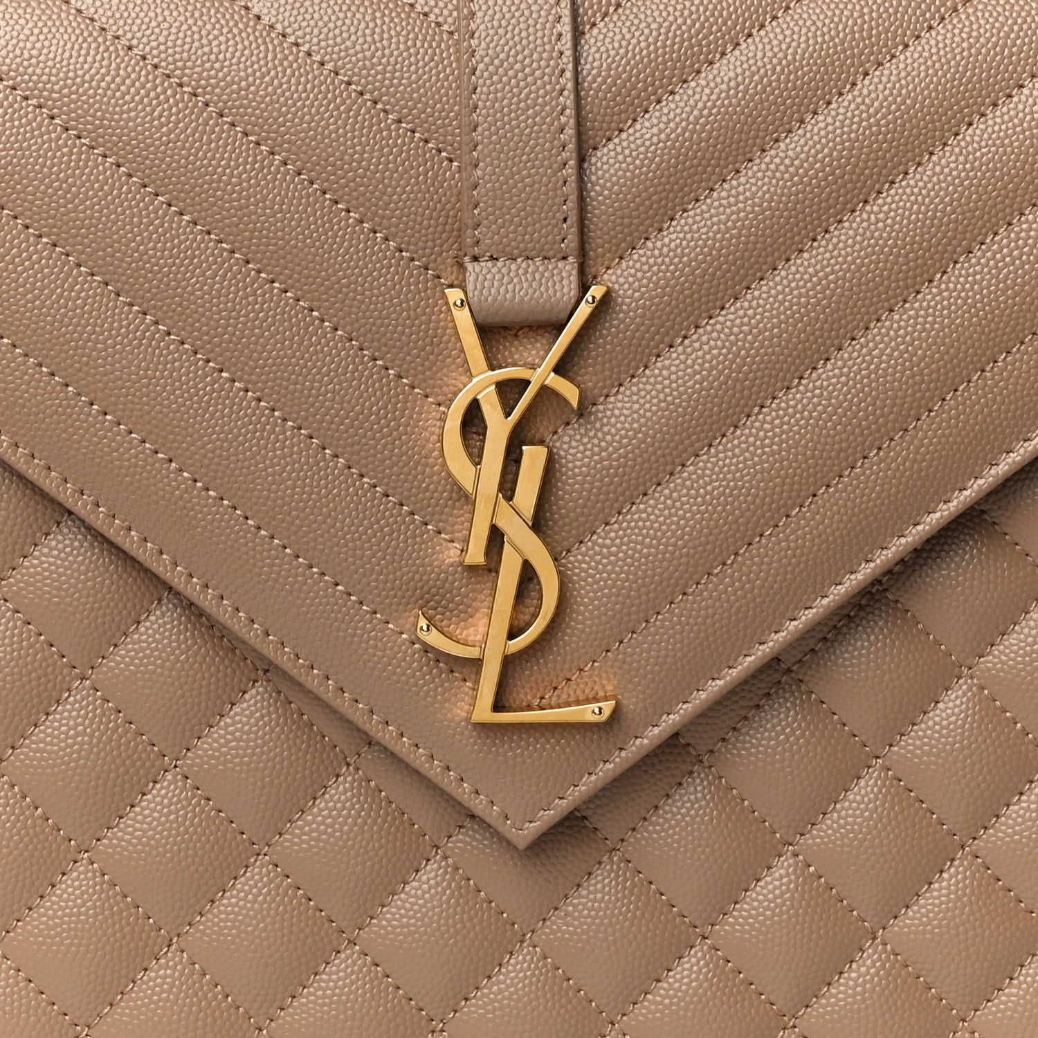Saint Laurent Grain De Poudre Mixed Matelasse Large Triquilt Monogram Satchel Dark Beige 8 of 10
