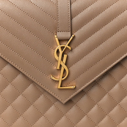 Saint Laurent Grain De Poudre Mixed Matelasse Large Triquilt Monogram Satchel Dark Beige 8 of 10