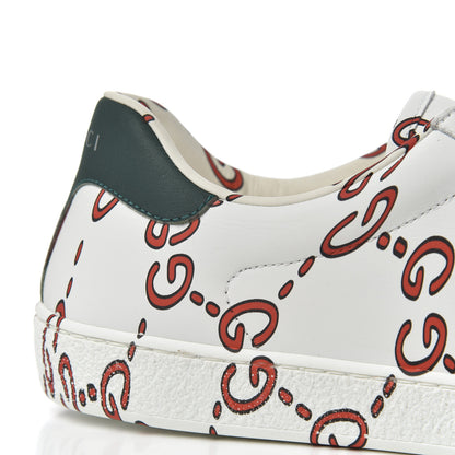 Gucci Calfskin GucciGhost Print Mens Ace Sneakers 7 White Hibiscus Red 11 of 13