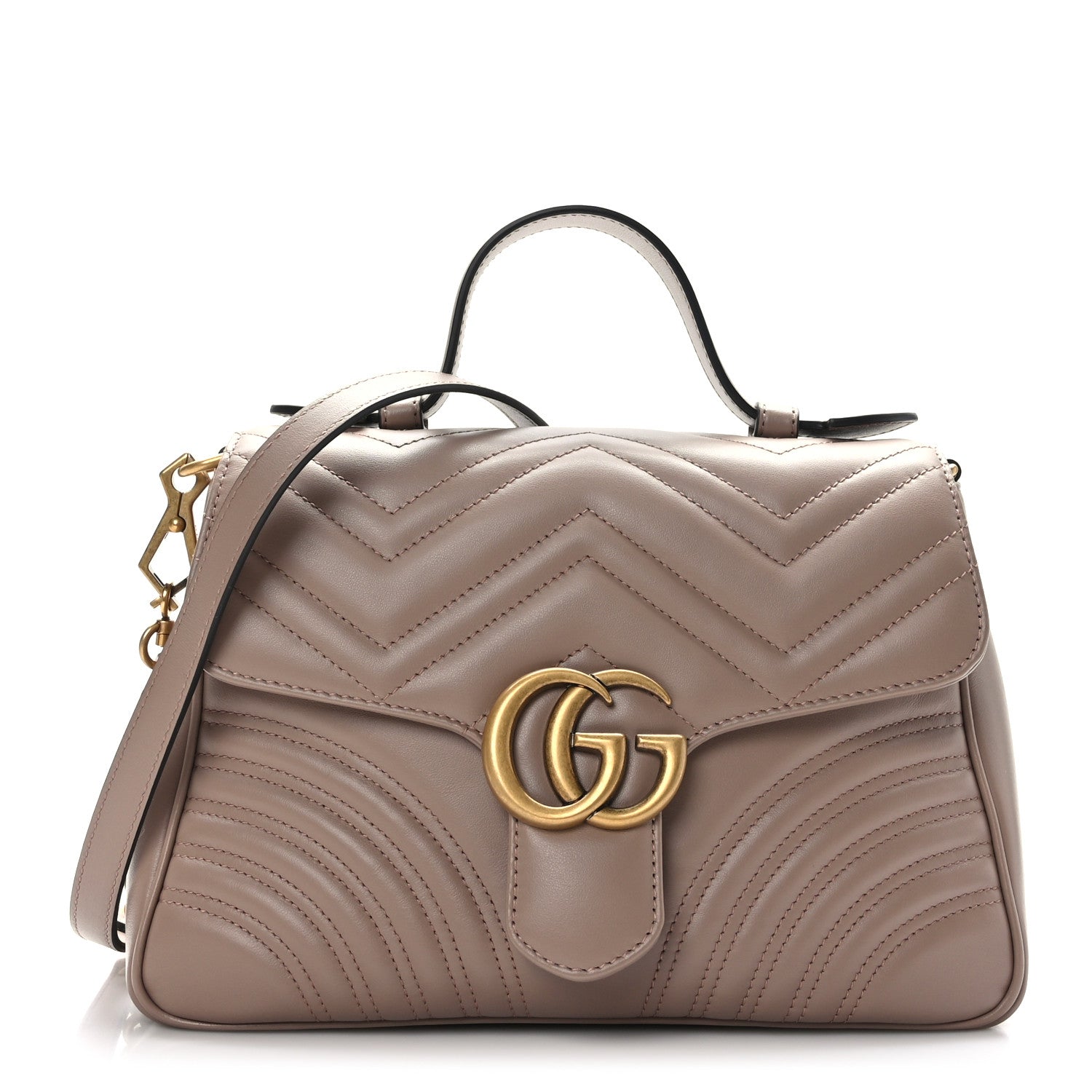 Gucci Calfskin Matelasse Small GG Marmont Top Handle Shoulder Bag Porcelain Rose 1 of 9