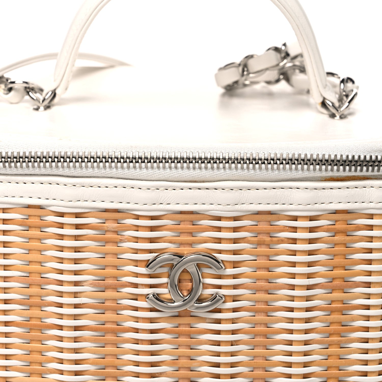 Chanel Glazed Calfskin Raffia Vanity Case Bag White Beige 8 of 10