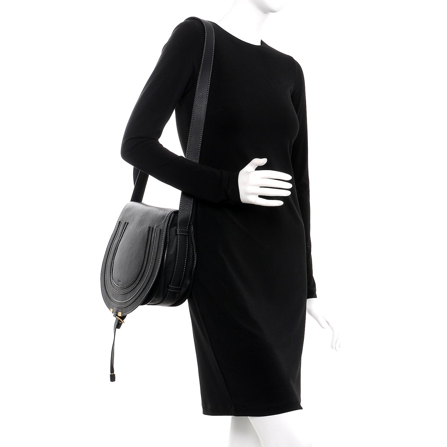 Calfskin Medium Marcie Round Crossbody Bag Black