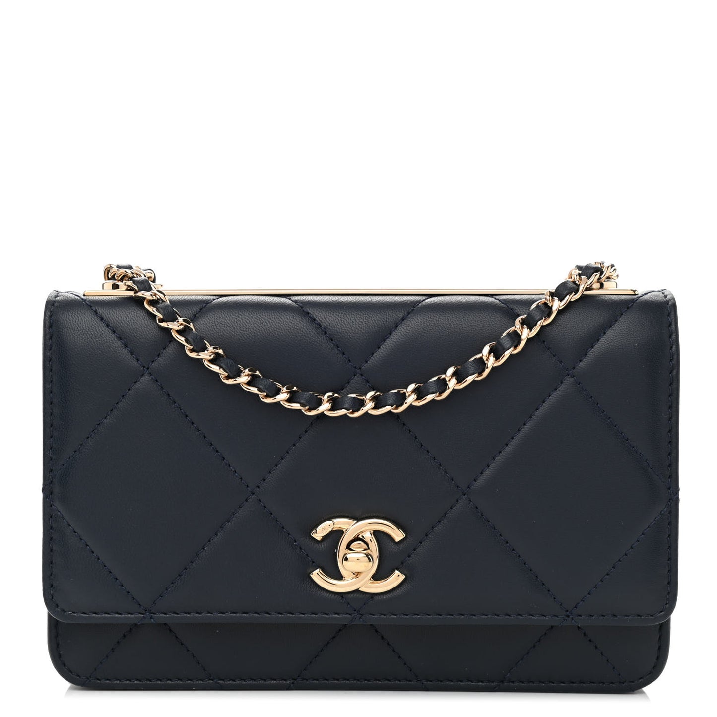 Lambskin Quilted Trendy CC Wallet On Chain WOC Navy